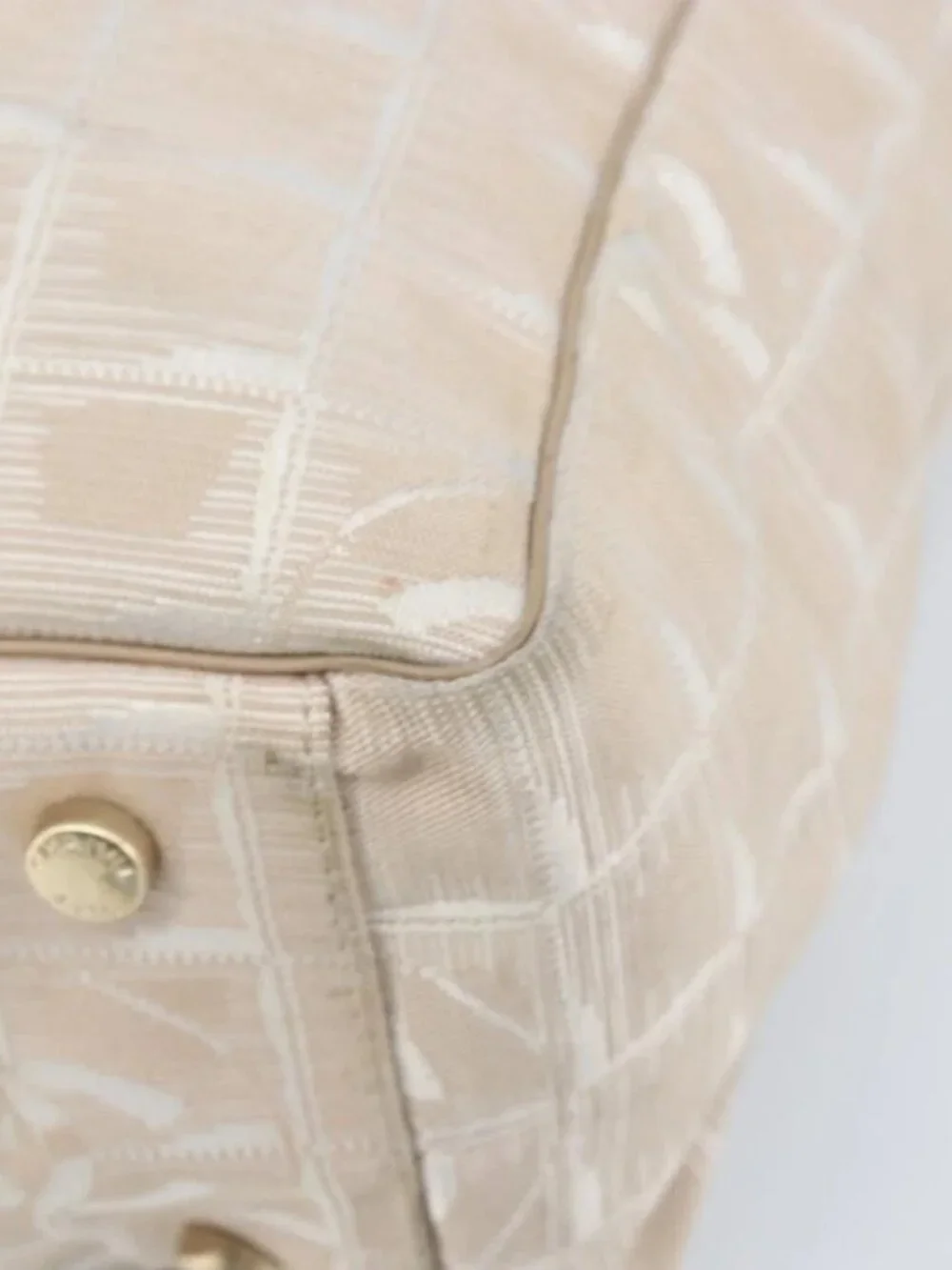 CHANEL New Travel Line Tote Bag Nylon Beige Gold CC Auth BA11779